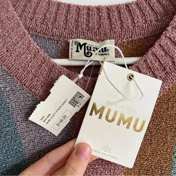 NWT Show Me Your MuMu Elodie Sweater Dusty Stripe Knit Oversized Beachy Casual - Picture 8 of 12